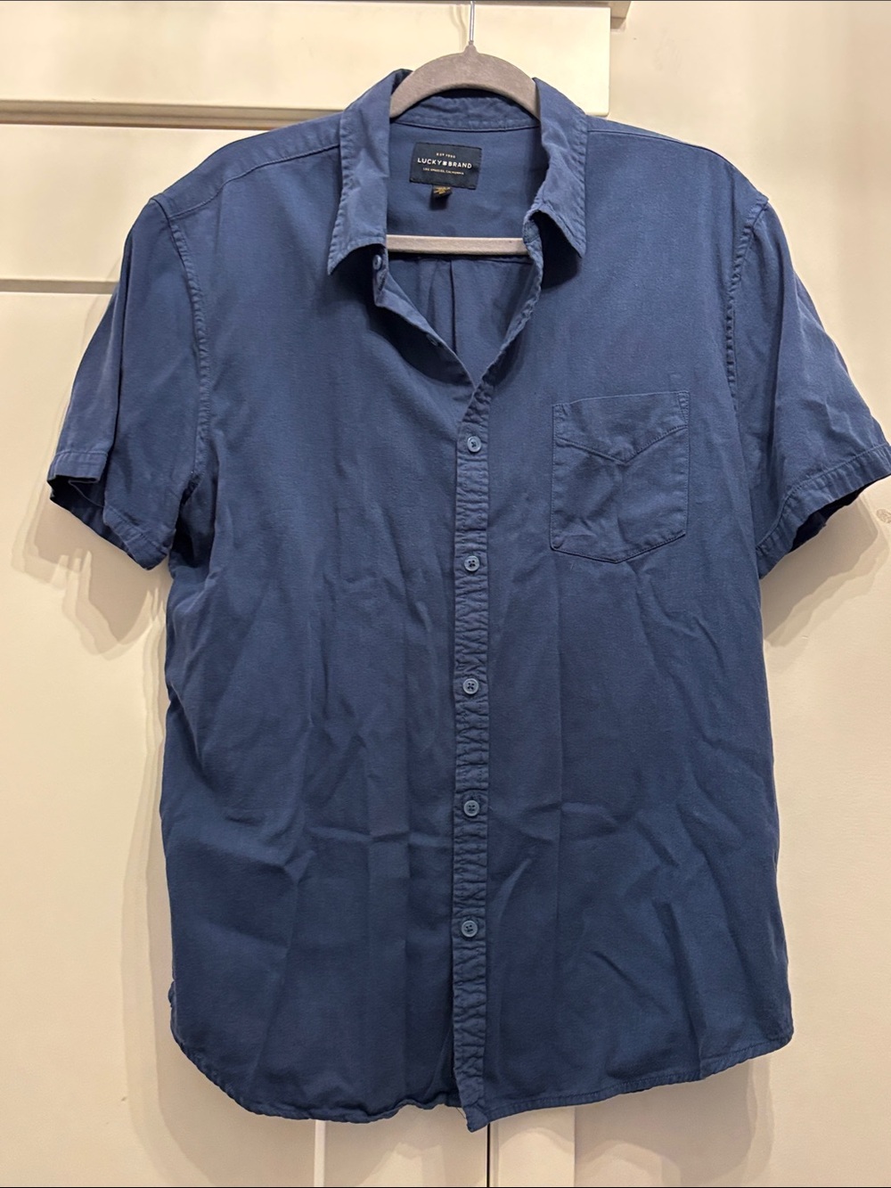 Lucky Brand Men's Short Sleeve Button-Down Shirt - Navy Blue